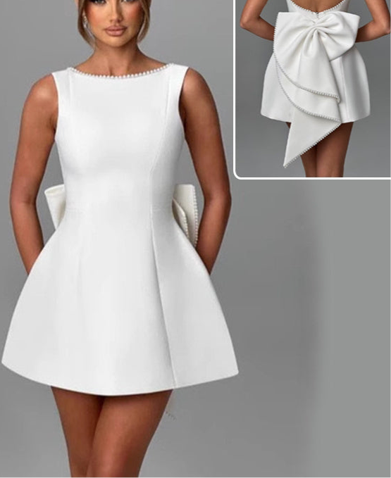 Bowed Pearls Backless dress