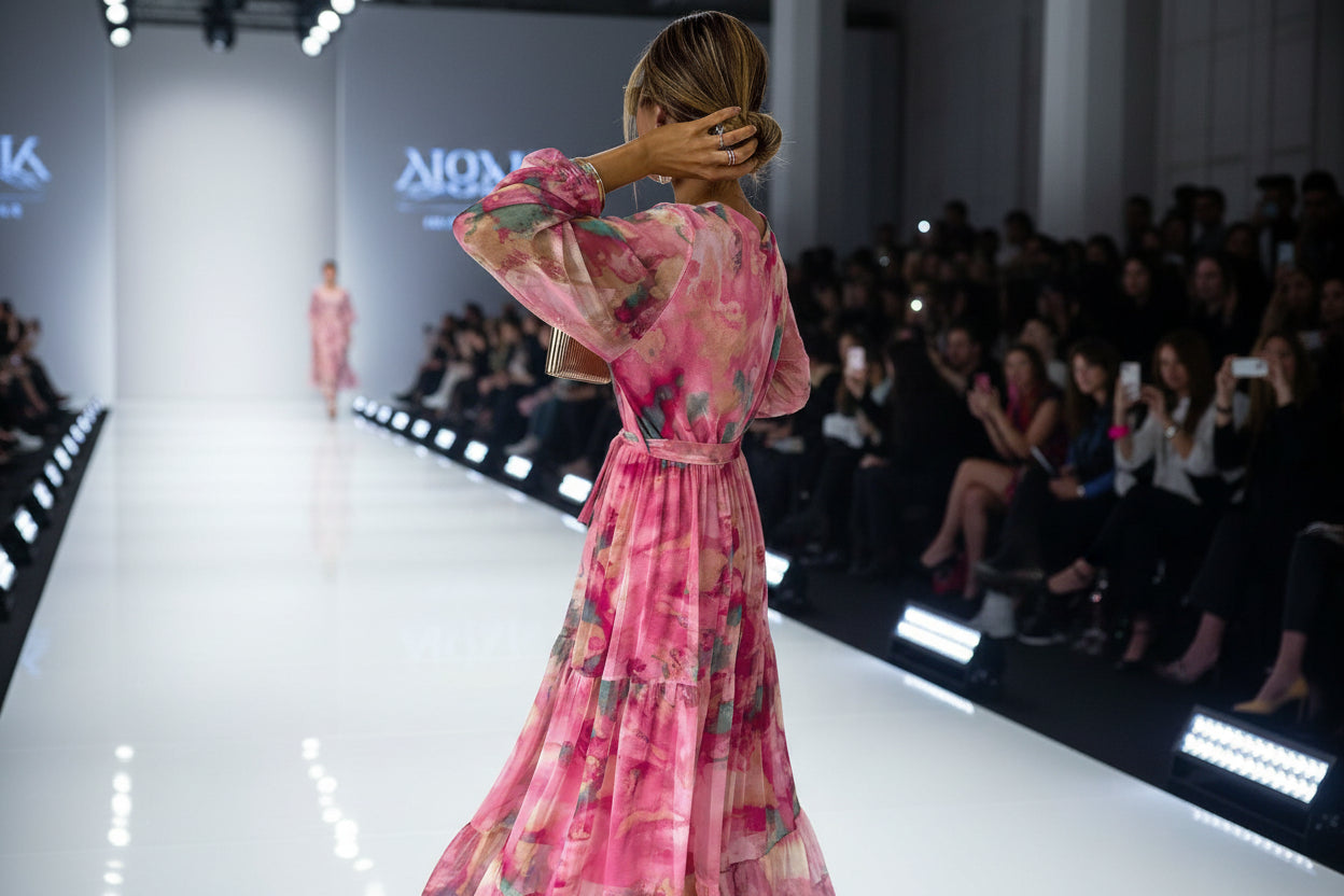 Long-sleeved Floral Print Dress with Elegant V-neck