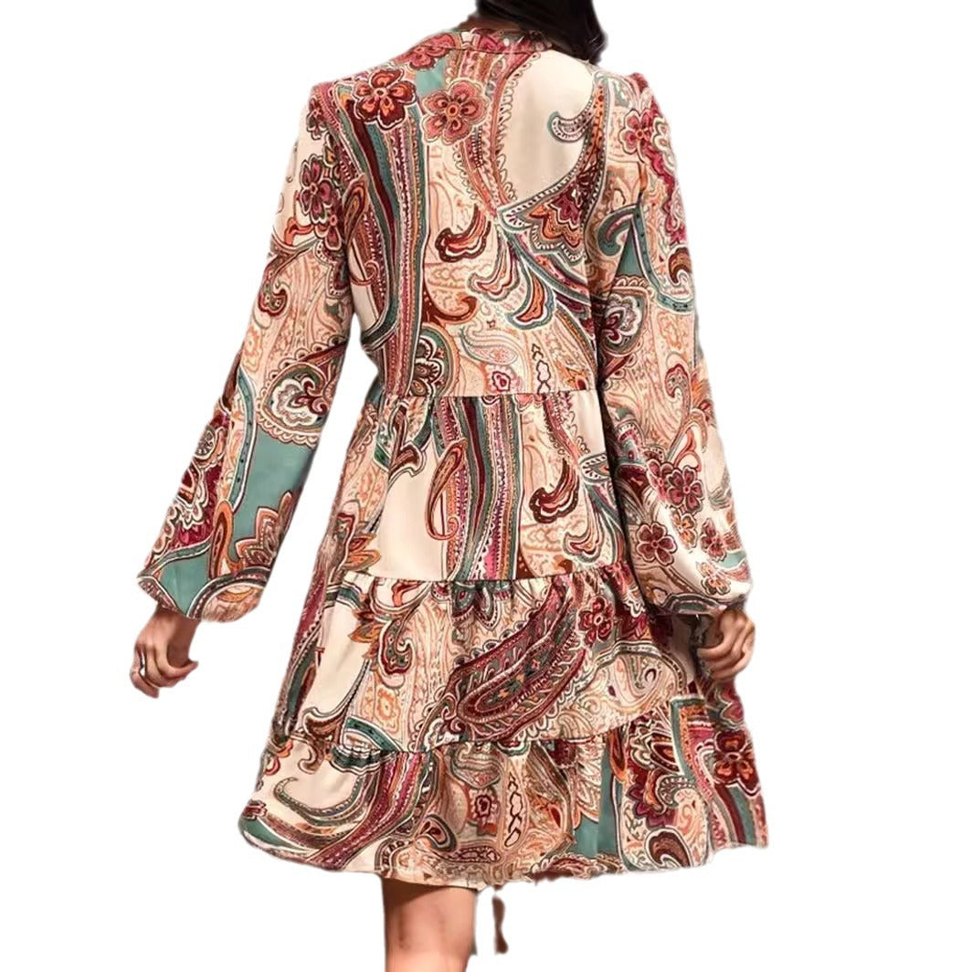 Cashew Print Long Sleeve Dress