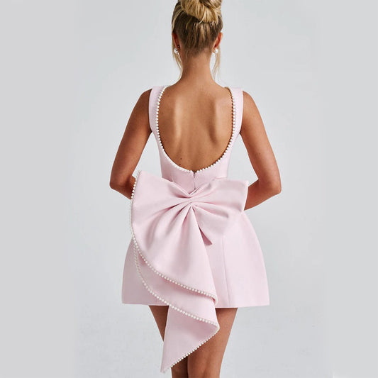 Bowed Pearls Backless dress