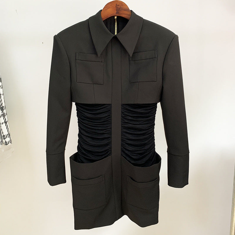 Zip up wide shoulders dress