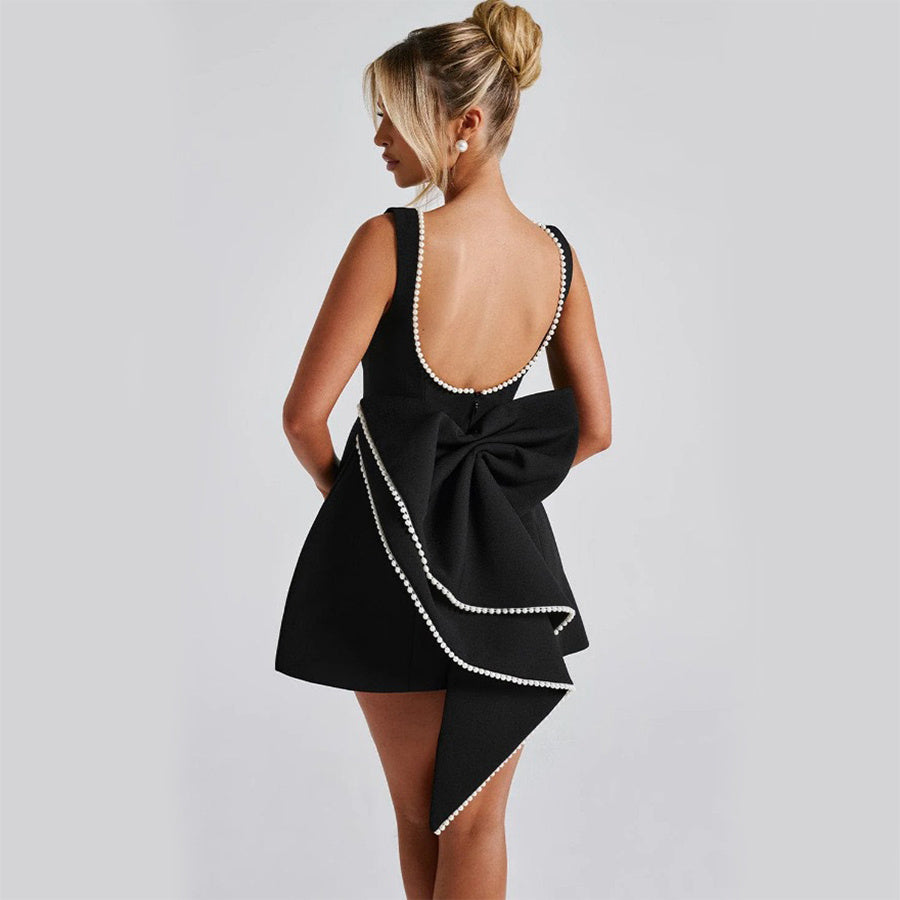 Bowed Pearls Backless dress