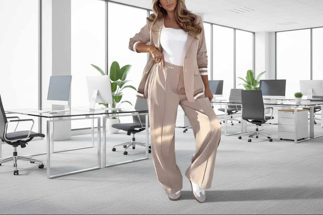2 Pcs Women Coat Pants Suit