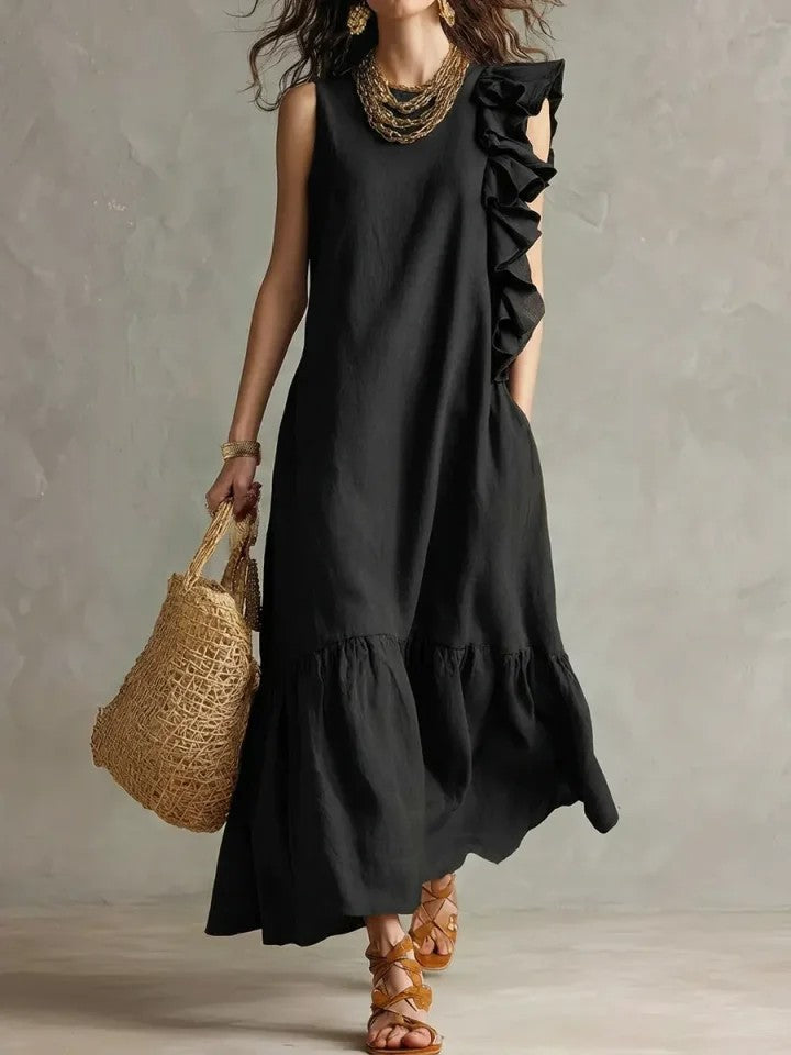 Irregular Ruffle Sleeveless Womens Dress