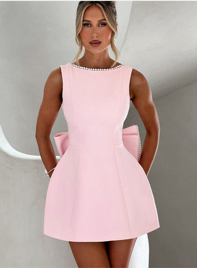 Bowed Pearls Backless dress