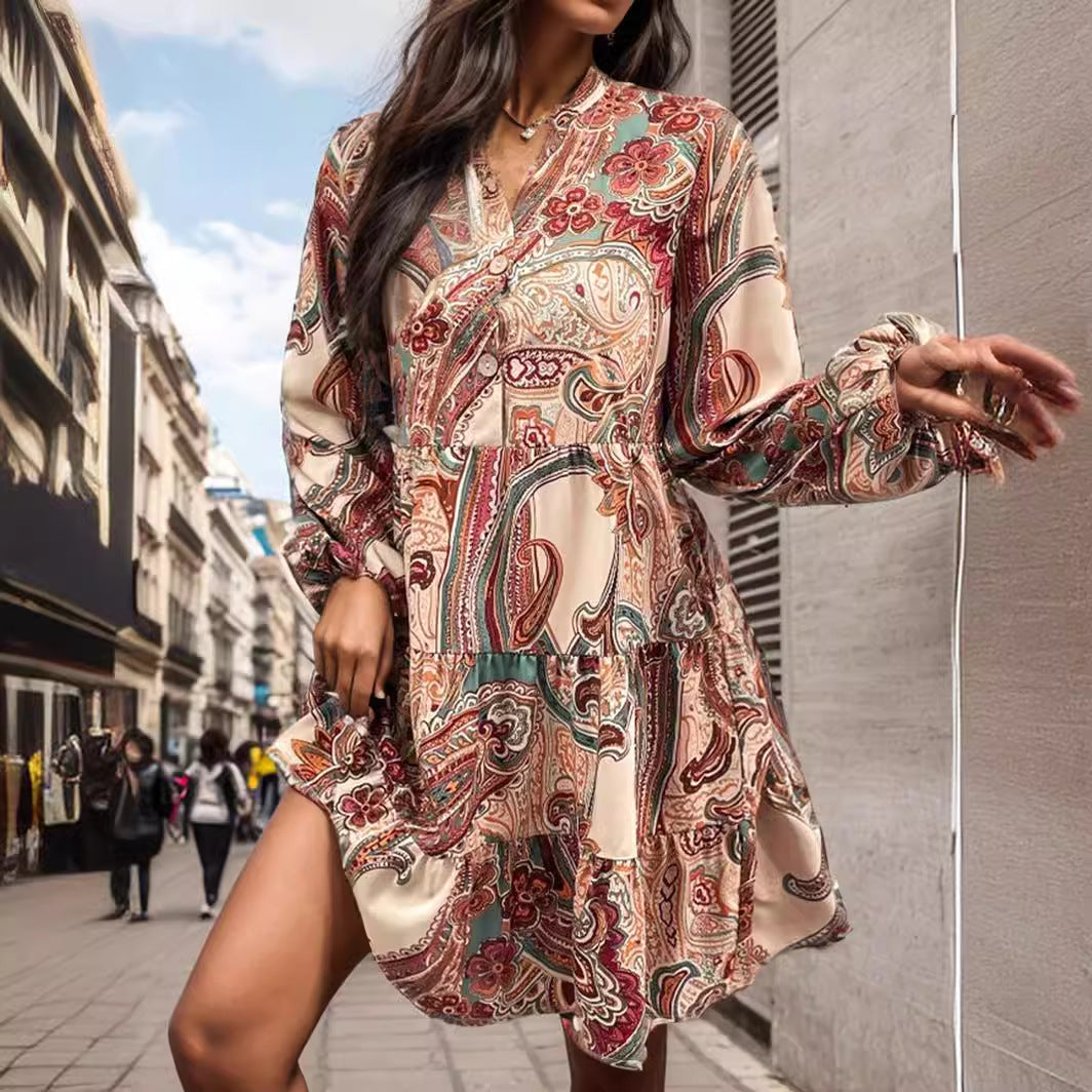 Cashew Print Long Sleeve Dress