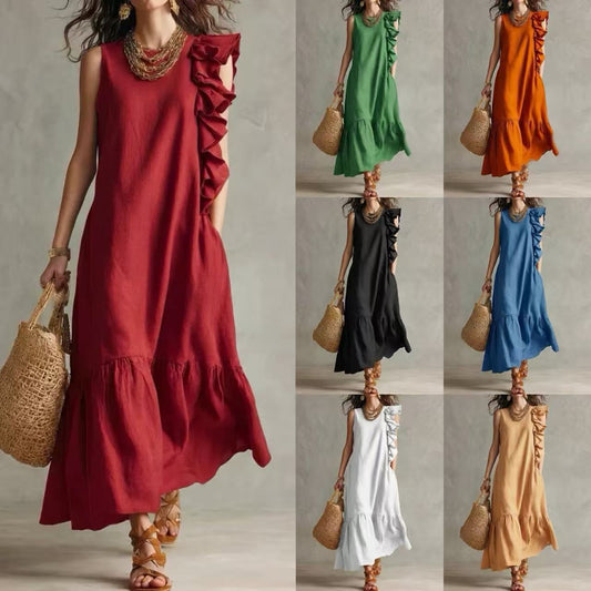Irregular Ruffle Sleeveless Womens Dress