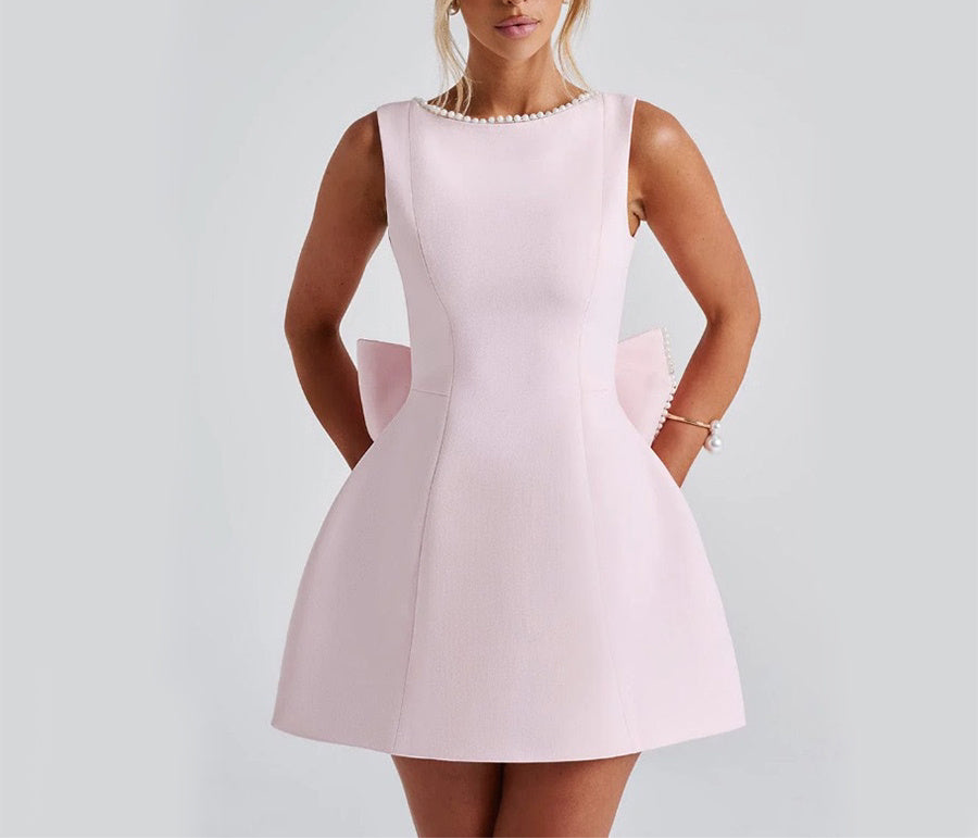 Bowed Pearls Backless dress