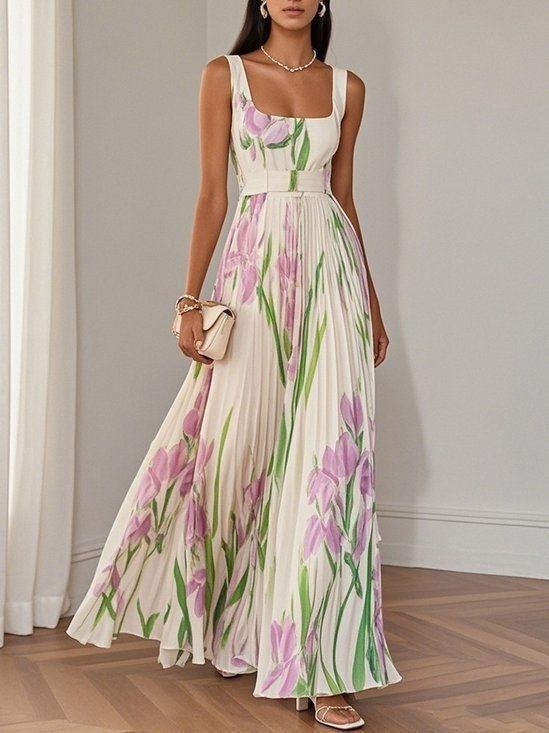 Pleated Print Dress