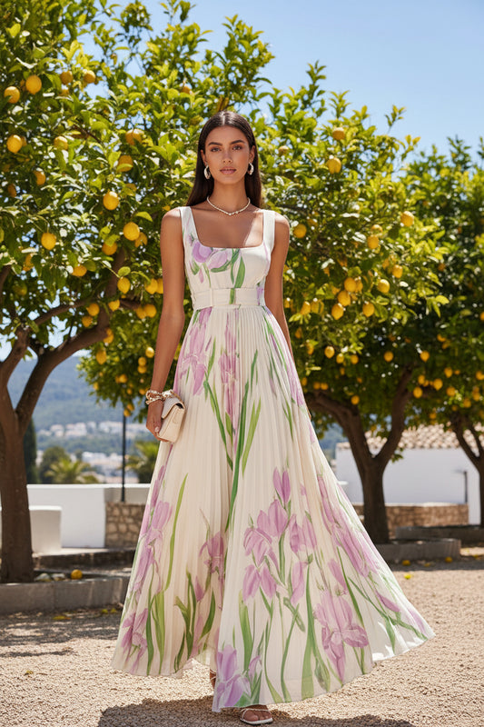 Pleated Print Dress