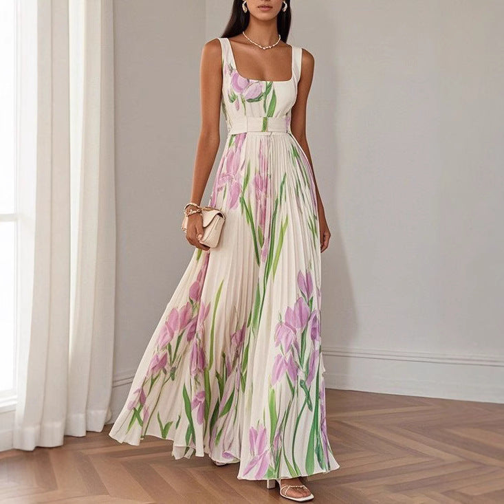 Pleated Print Dress