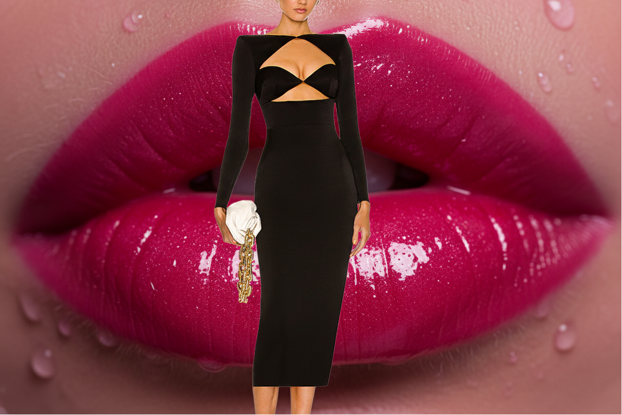 Women's Long Sleeve Black Cut-out Dress