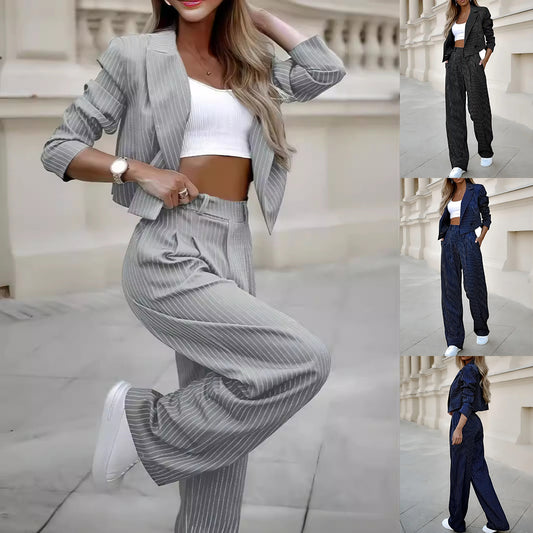 Casual Lapel Long Sleeve Cropped Top suit