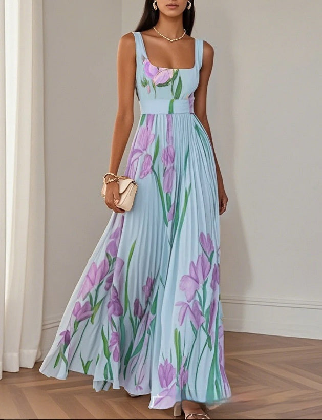 Pleated Print Dress