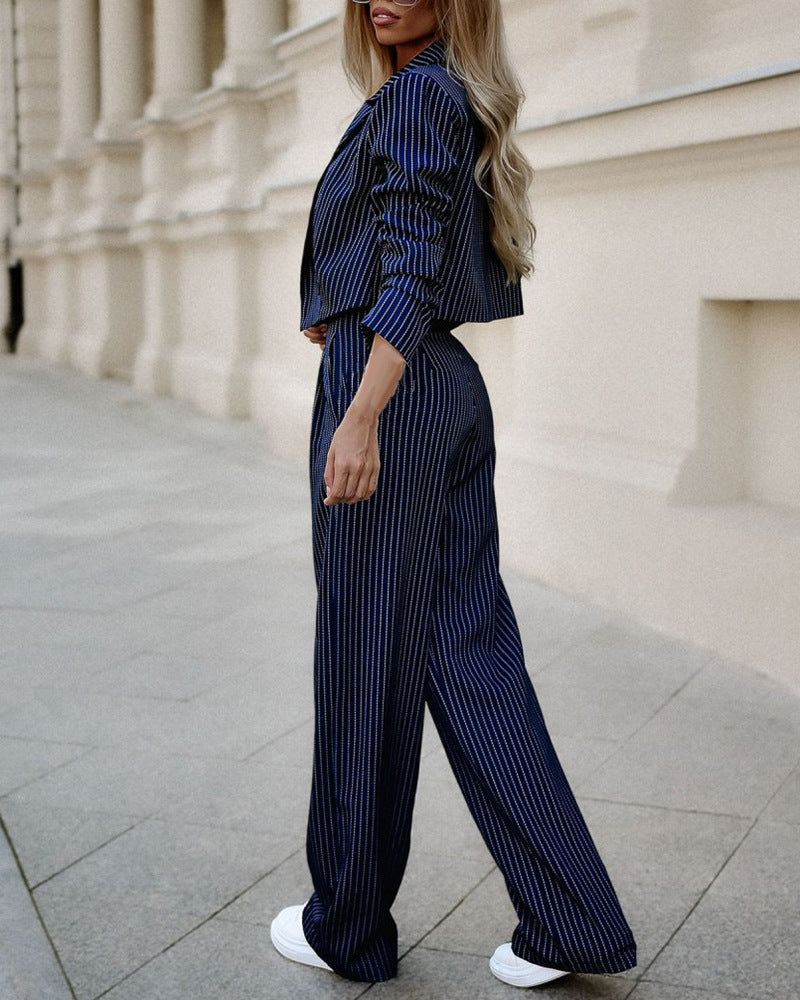 Casual Lapel Long Sleeve Cropped Top suit