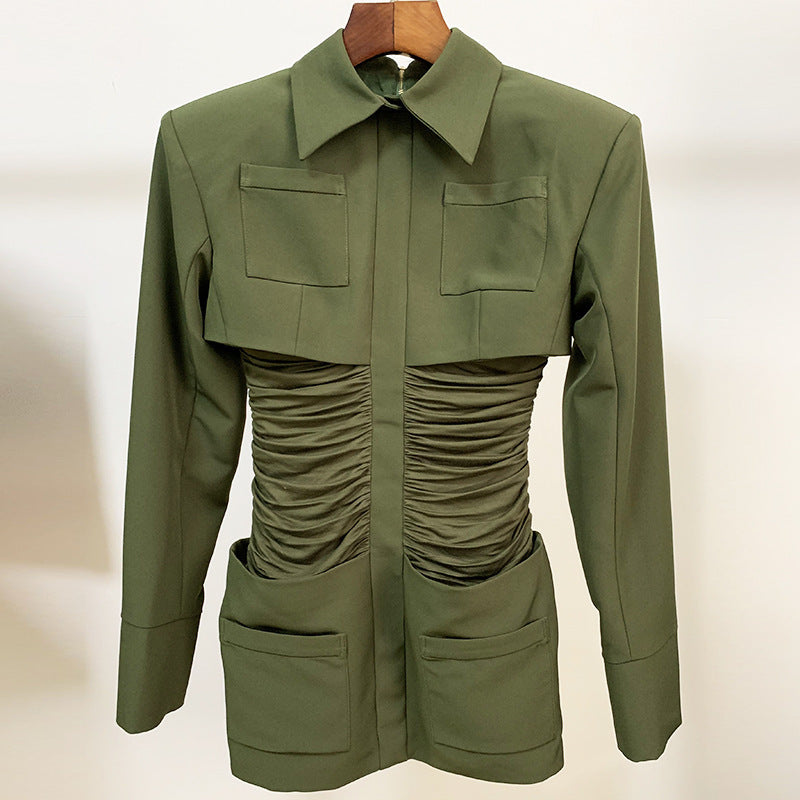 Zip up wide shoulders dress