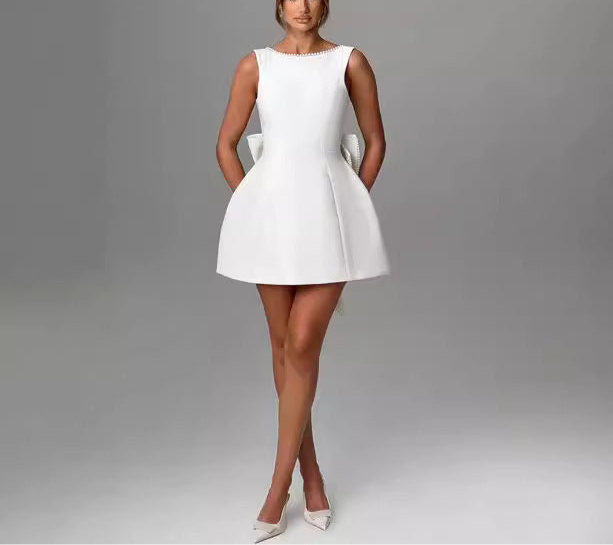 Bowed Pearls Backless dress