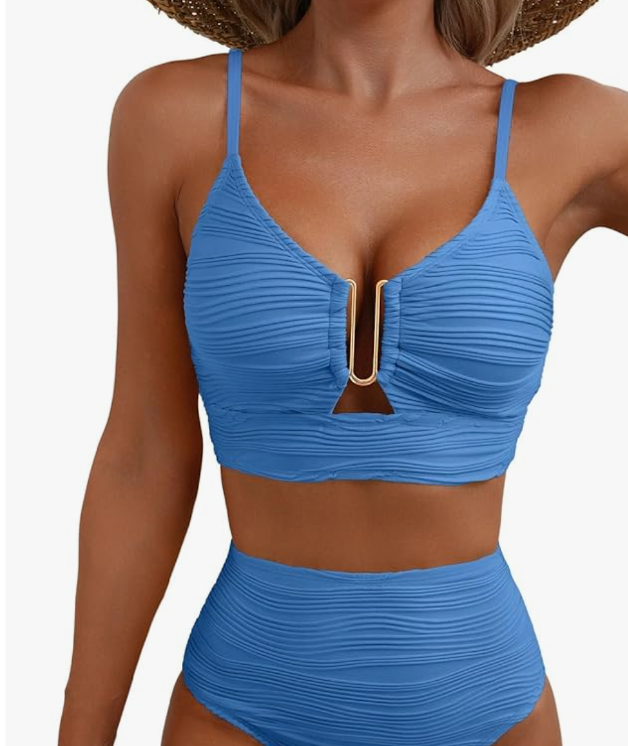 2 Piece Bikini Set U-Wire Cutout Popular Swimsuit High Waisted Textured 2026 Summer Beach Swim Bathing Suits