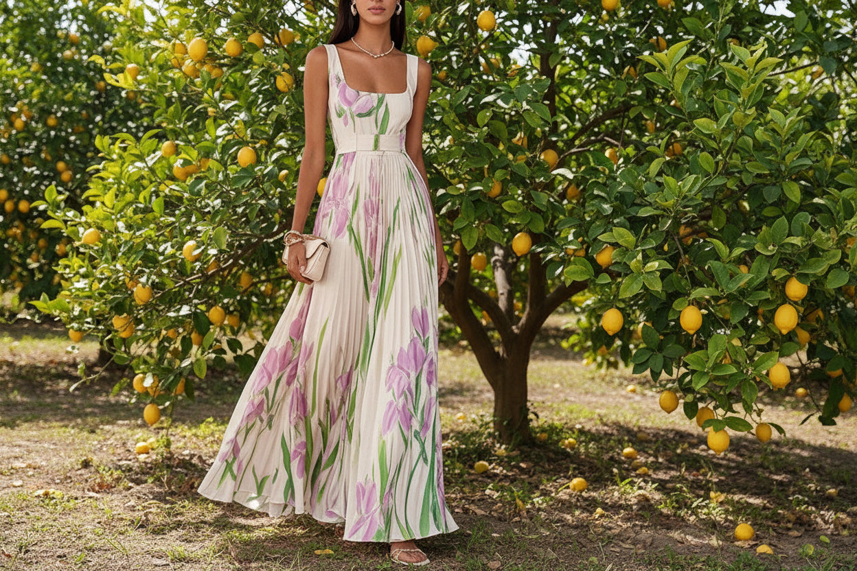 Pleated Print Dress