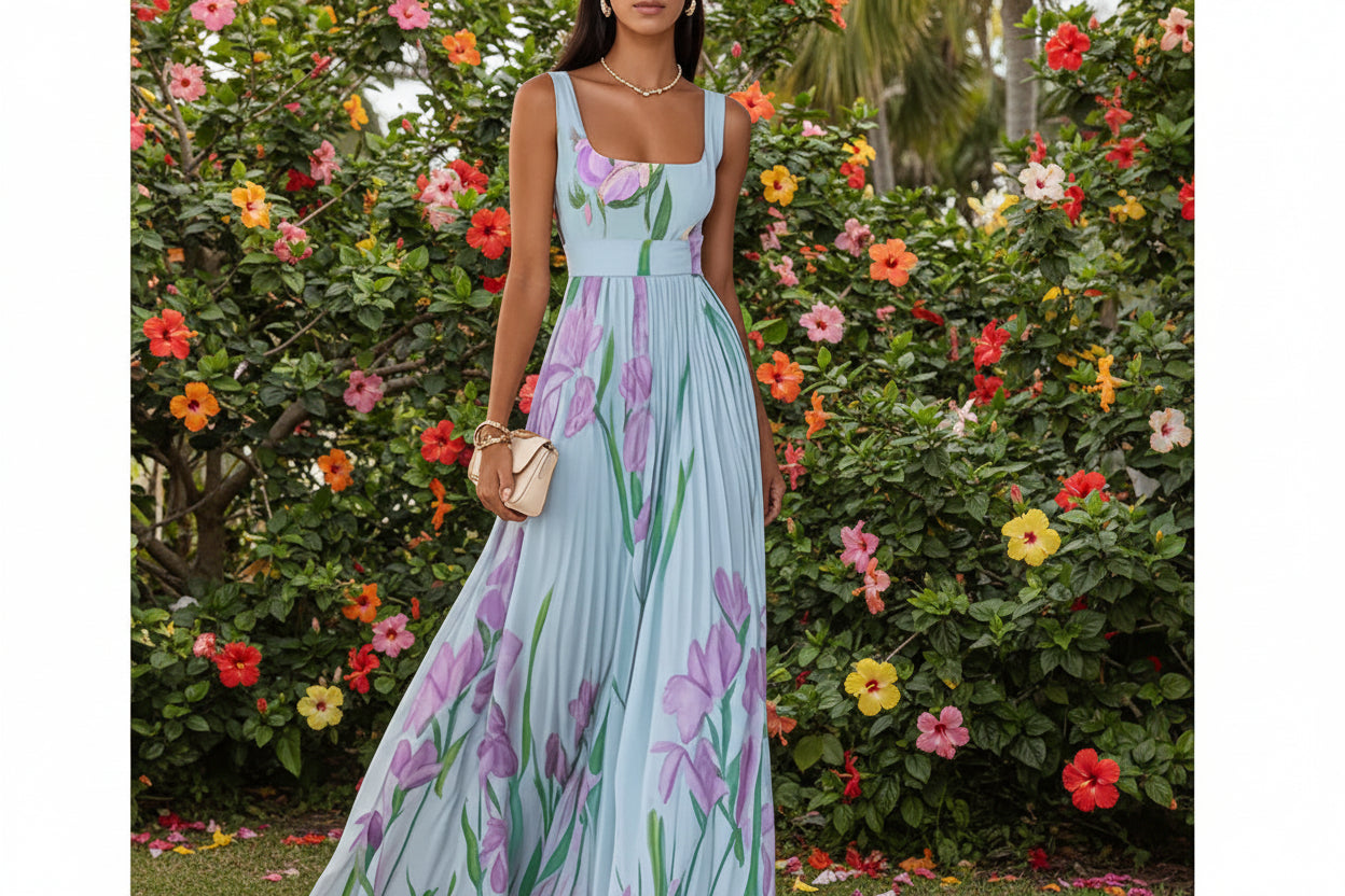 Pleated Print Dress