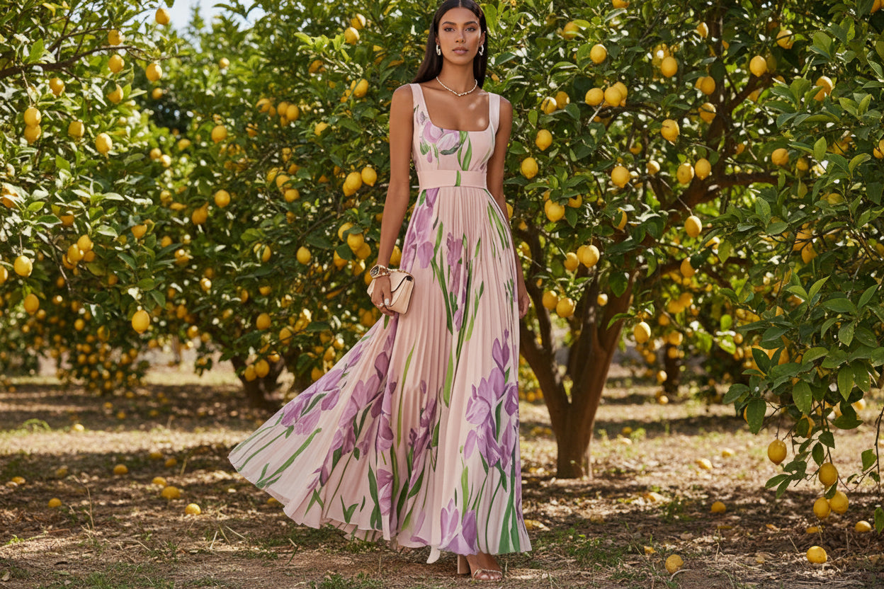 Pleated Print Dress