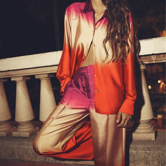 Tie-dye Printed Shirt with Straight-leg Trousers Suit