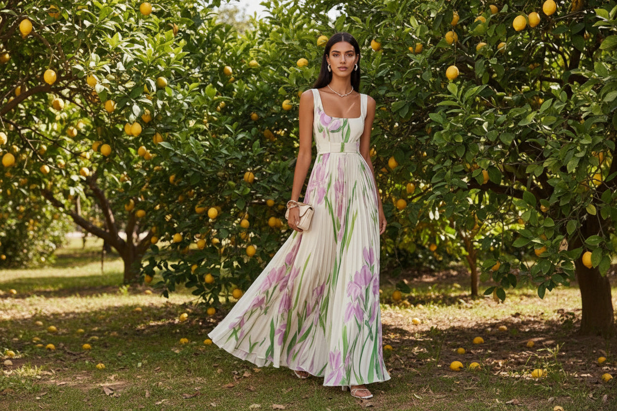Pleated Print Dress
