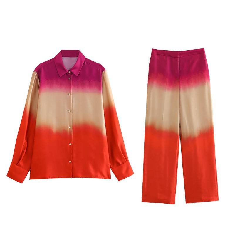 Tie-dye Printed Shirt with Straight-leg Trousers Suit