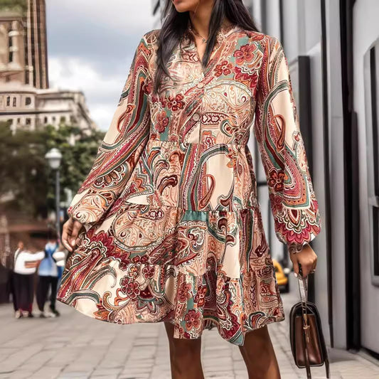 Cashew Print Long Sleeve Dress