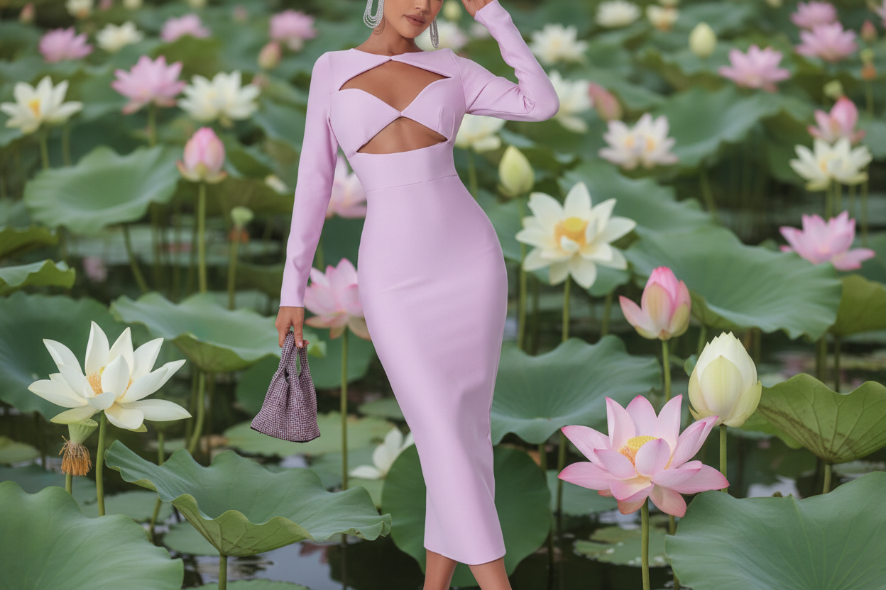 Women's Long Sleeve Black Cut-out Dress