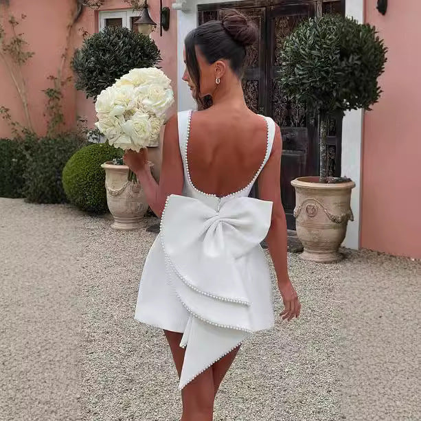 Bowed Pearls Backless dress