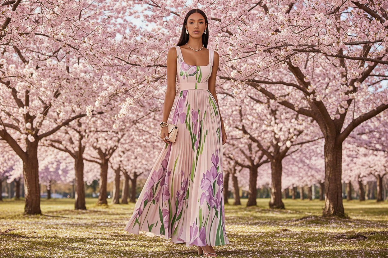 Pleated Print Dress